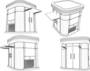 vector sketch illustration silhouette architectural design of security guard post building with portal for security  