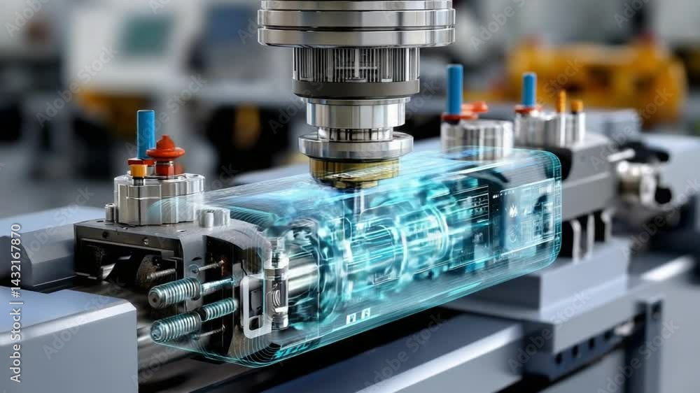 Poster precision in action: a cutting-edge cnc machine, gleaming with a futuristic aura, meticulously carve