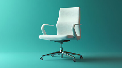 A white office chair is sitting on a green background