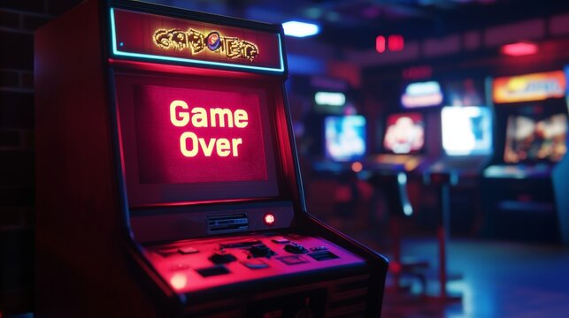 retro arcade machine with the text Game Over