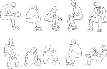 vector sketch illustration silhouette design image of students and workers in sitting position  