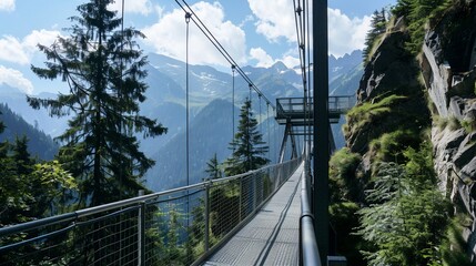 Obraz premium Mountain Suspension Bridge Walkway Alps Hiking View