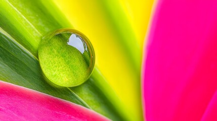 Vibrant Dewdrop on Colorful Leaf Macro Photography