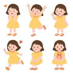 set of funny happy girl kids