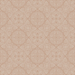 Seamless Classic Floral Line Art Pattern in Beige for Wallpaper, Textile, Packaging, and Background. Vector Design.