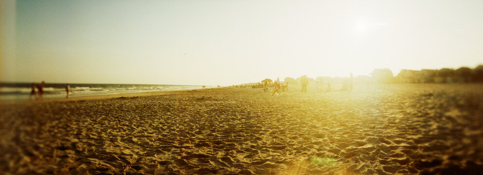 Panoramic view of tourists on the beach, Rockaway Beach, Rockaway, Queens, New York City, New York State, USA.