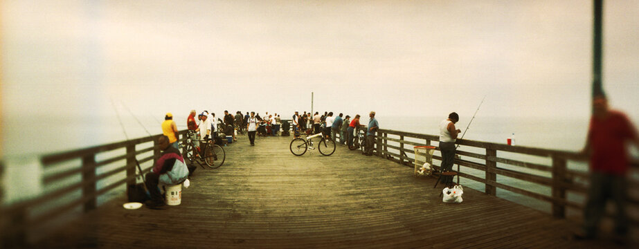 Tourists on the Coney Island pier, Brooklyn, New York City, New York State, USA.