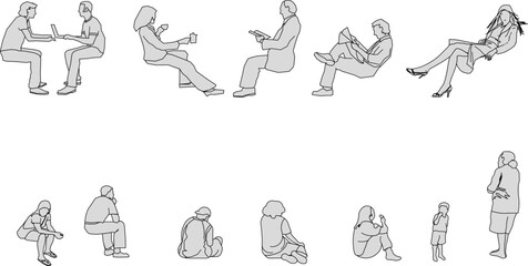 vector sketch illustration silhouette design of various human activities with their work as a complement to the image  