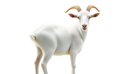 Obraz premium White Fluffy Goat with Curved Horns on Transparent Background
