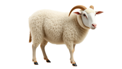White Sheep with Short Horns on Transparent Background