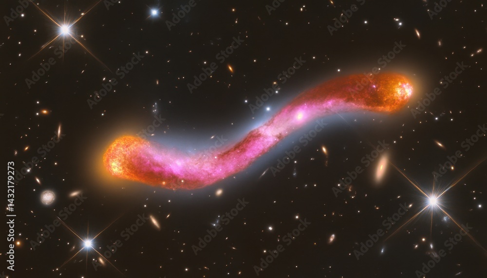 Poster cosmic ribbon nebula in deep space. a vibrant, twisting, and colorful celestial object against a bac