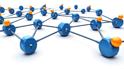Abstract Network Visualization: Interconnected Blue Nodes and Orange Connections