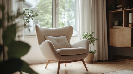 Fototapeta premium Serene Living Room with Cozy Armchair near Window