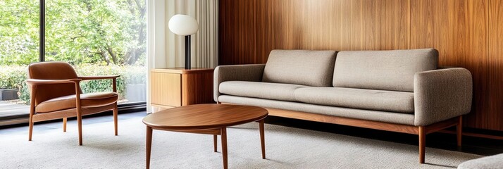 Fototapeta premium living room with midcentury modern interior design,