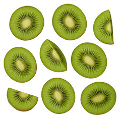 Fototapeta premium Kiwi Slices in Various Angles Isolated on Transparent Background, generative ai