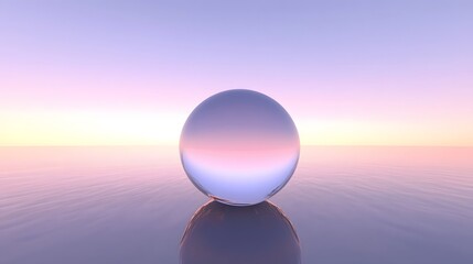 Serene Glass Sphere on Calm Water at Sunset