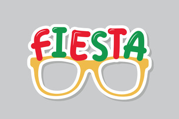 Festive sunglasses with fiesta text, icons, Cinco de Mayo party sticker, vector illustration © Liena