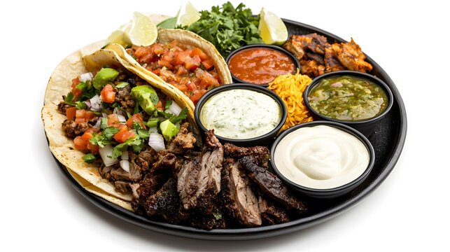 Vibrant tex-mex tacos and colorful salsa dips a culinary delight - Powered by Adobe