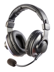 Studio Headphones with Microphone, Leather Earcups, and Padded Headband on transparent background
