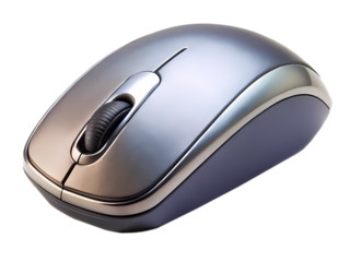 Wireless computer mouse with a scroll wheel on a transparent background