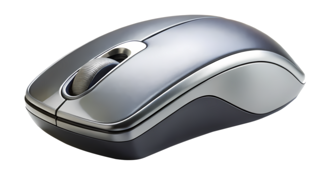 Modern Grey Computer Mouse with Scroll Wheel on a transparent background - Powered by Adobe