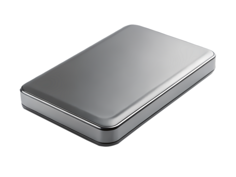 Shiny rectangular gray box object with rounded corners, on a transparent background