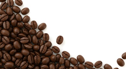Roasted Coffee Beans on White Background with Copy Space