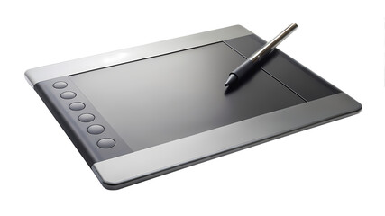 Modern graphic tablet with stylus used for digital art creation and editing