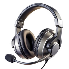 Sleek Black and Silver Gaming Headset with Microphone on transparent background