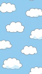 Simple, light blue sky with white clouds.  A repeating pattern of cartoon-like clouds against a pastel blue background.  A peaceful and airy aesthetic
