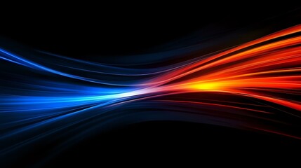 Abstract dynamic light trails in blue and red colors flowing against black background creating modern futuristic effect for technology and motion concepts.