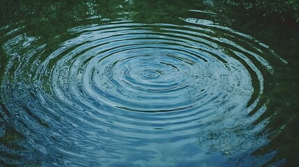 Serene concentric ripples on a tranquil pond's surface, reflecting the surrounding nature.