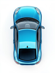 Azure Dream: A Bird's-Eye Perspective of a Sleek, Modern Compact Car,  Exuding a Polished, Vibrant Blue Finish, Highlighting Automotive Design and Clean Lines.