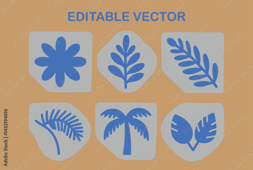 Poster six simple botanical vector icons: clean and modern nature-inspired graphics for your projects