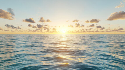 Obraz premium serene ocean view at sunset, with soft ripples reflecting glowing sky