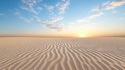 Naklejka premium serene desert landscape with rippled sand under vibrant sky at sunset
