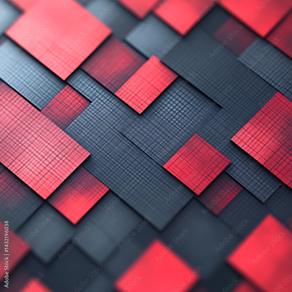 Poster abstract geometric pattern of overlapping squares in red and gray. intricate textures create a three