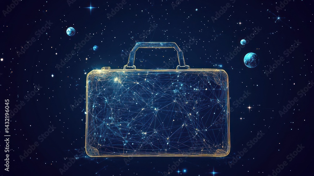 Aufkleber digital global business briefcase in space with network connection and planets