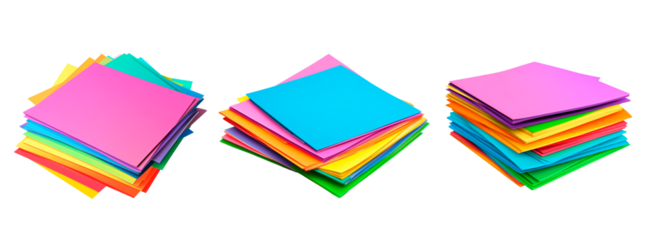 Colorful stack of paper sheets isolated on transparent background