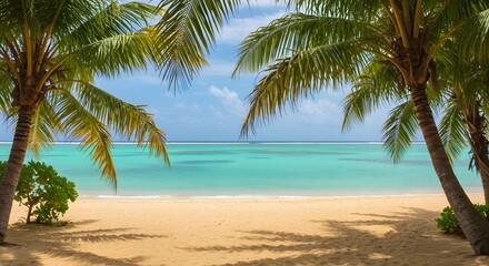 Fototapeta premium Tropical beach with palm trees and golden sand