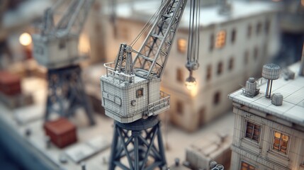Detailed miniature model of a harbor crane and city