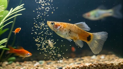 Fototapeta premium Stunning Close Up of a Golden Orange Freshwater Fish 