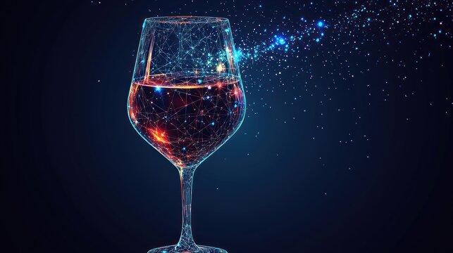 Digital wineglass illustration with network connections and sparkling effect