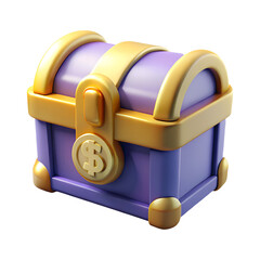 Purple Closed Chest with Dollar Sign &ndash; Cartoon Style, Made in 3D on Transparent Background
