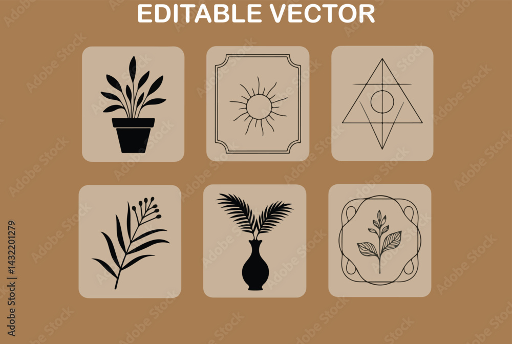 Poster minimalist aesthetic vector icon set: fifty unique keywords for modern design elements and creative 