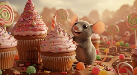 Playful Rodent Exploring a Sweet Treat Landscape