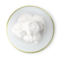 Delicious homemade meringue cookies isolated on white, top view