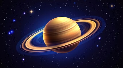 Fototapeta premium Illustrative Depiction of Saturn with Rings Amidst a Starry Cosmic Backdrop