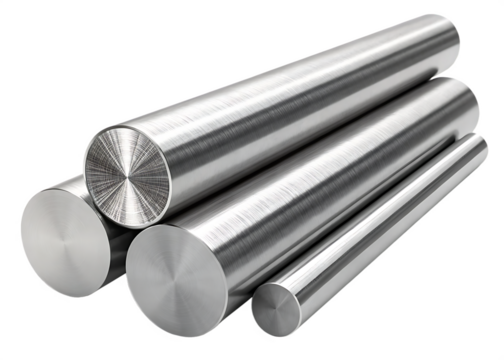 Shiny steel rods metal bars raw material manufacturing industry engineering concept