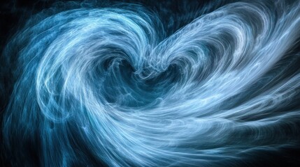 Abstract swirling heart-shaped design in cool blues.